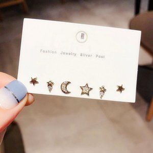 NEW [3 Pairs] 925 Sterling Silver Star Earrings O